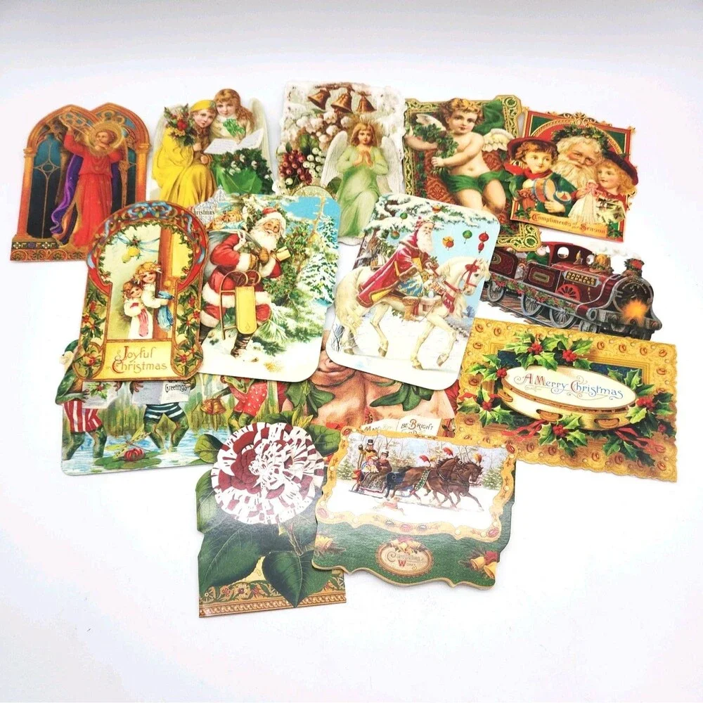 Vntg Happy Holidays Victorian Die Cut Blank Note Cards By Punch Studio Set of 14